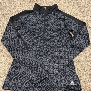 adidas Black and Gray Geometric Quarter-Zip Pullover